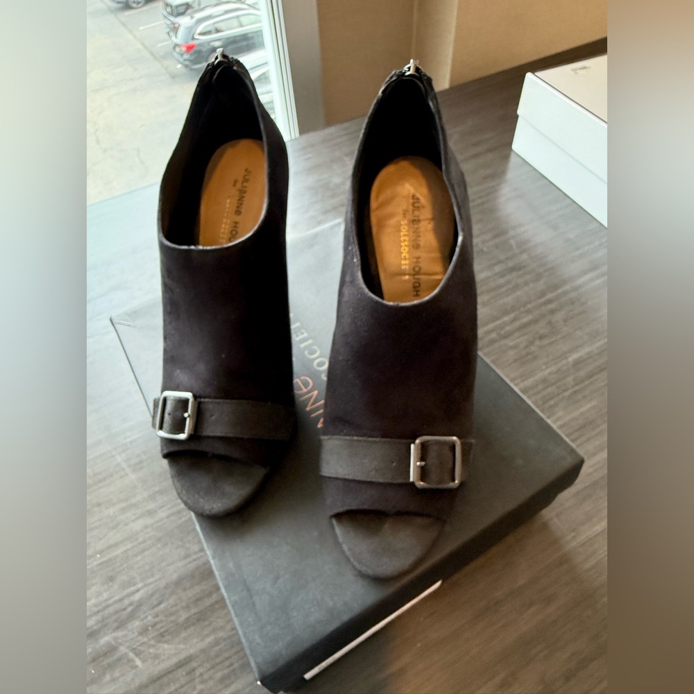 Black Peep-Toe Ankle Boots